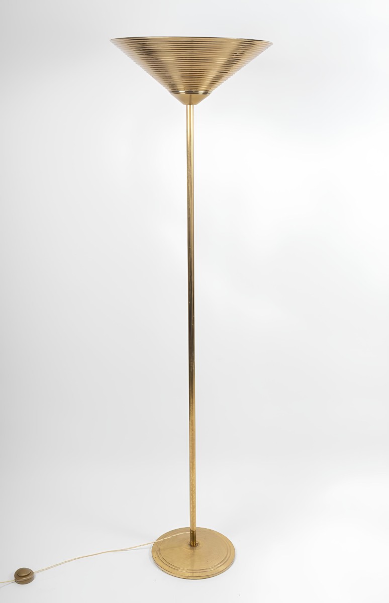 Lampadaire torchière en laiton, Travail italien, circa 1965–1975, dans le Style de Stilnovo