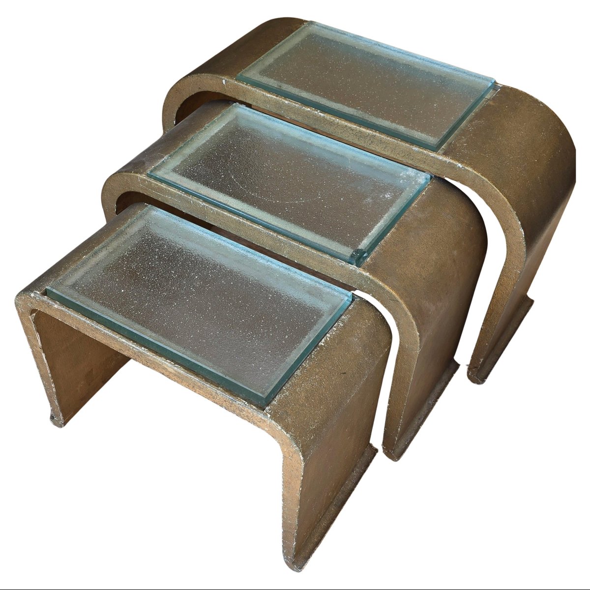 Sculptural Set Of Three Space Age Nesting Tables Glass By Saint-gobain France, Circa 1970-photo-2