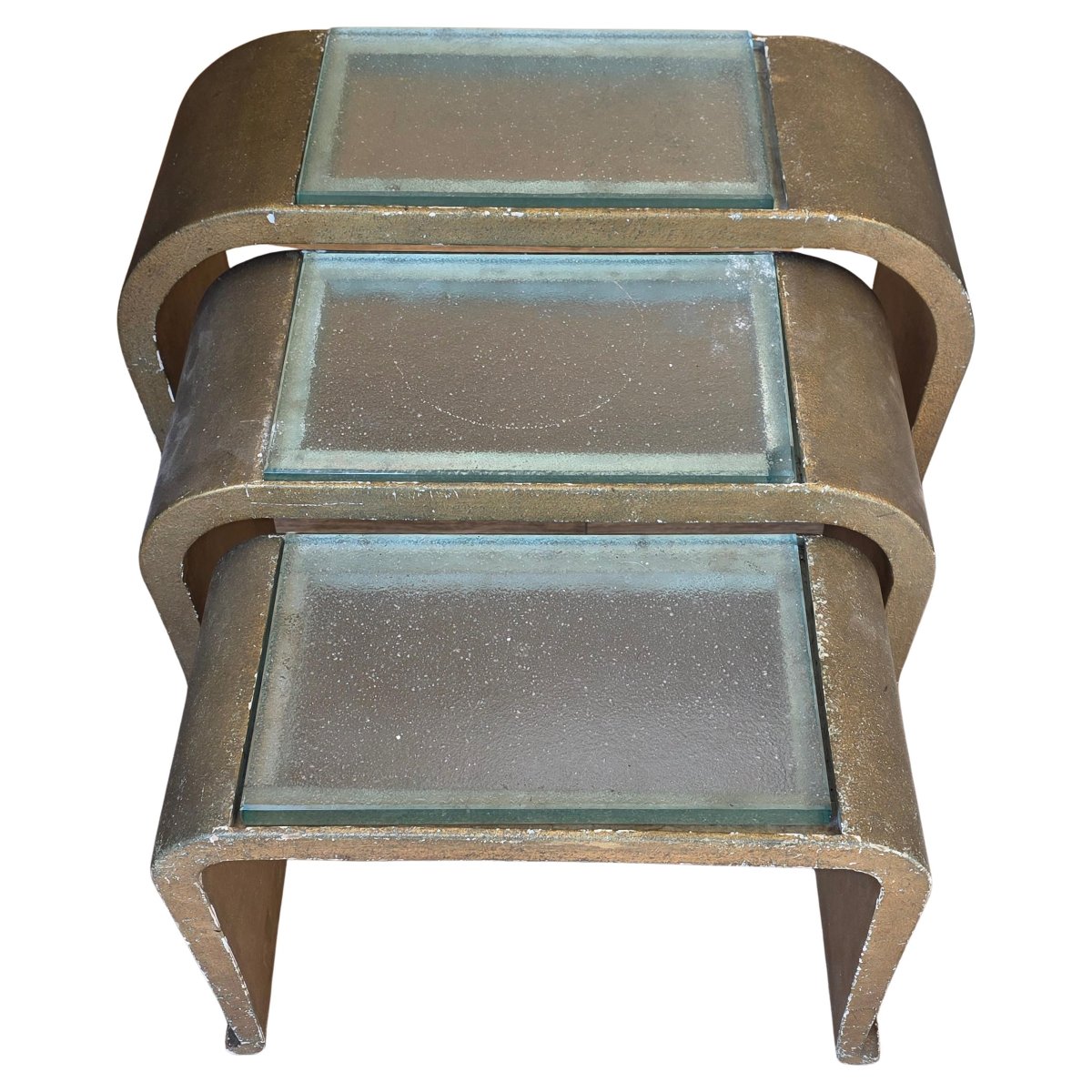 Sculptural Set Of Three Space Age Nesting Tables Glass By Saint-gobain France, Circa 1970-photo-4