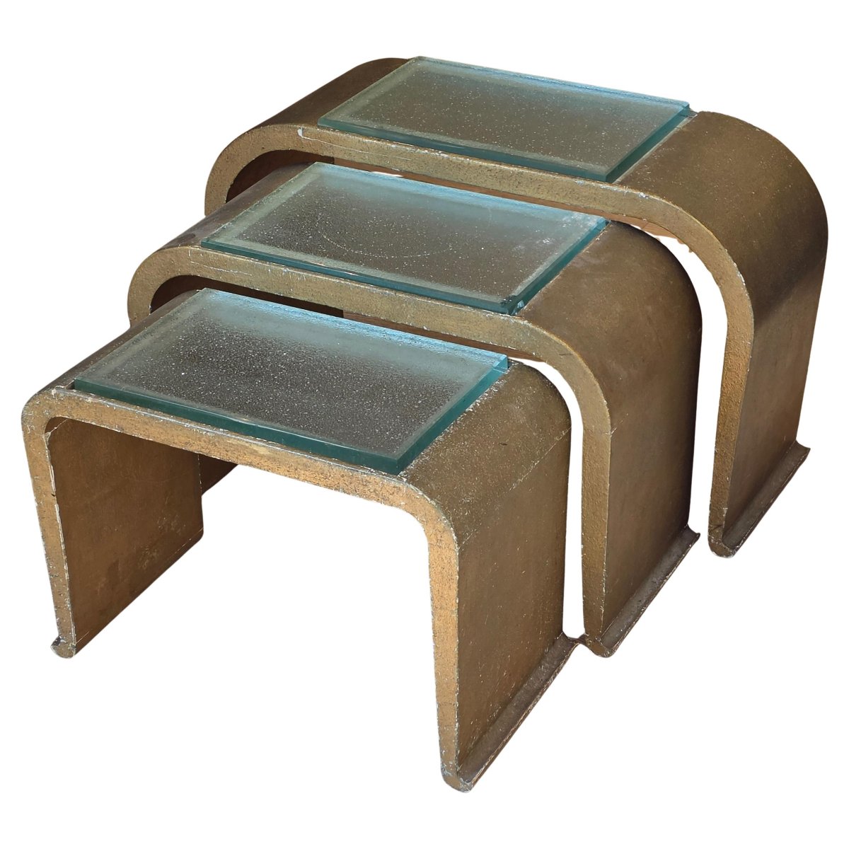 Sculptural Set Of Three Space Age Nesting Tables Glass By Saint-gobain France, Circa 1970-photo-2