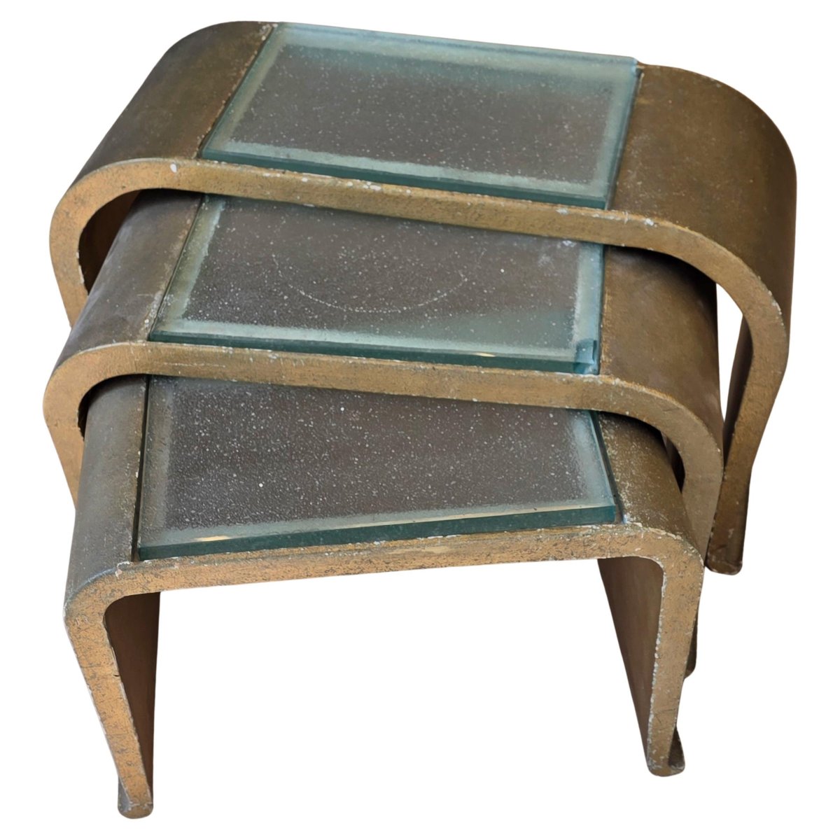 Sculptural Set Of Three Space Age Nesting Tables Glass By Saint-gobain France, Circa 1970-photo-3