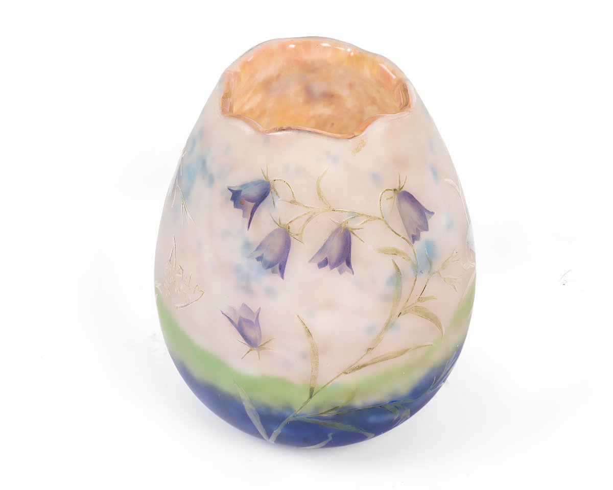 Daum Nancy, Vase Ovoïde aux Campanules Sauvages, Époque Art Nouveau, circa 1900-photo-4