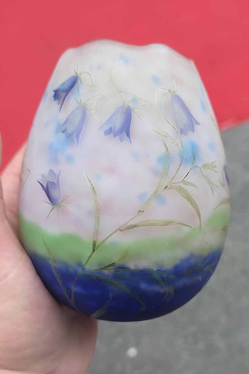 Daum Nancy, Vase Ovoïde aux Campanules Sauvages, Époque Art Nouveau, circa 1900-photo-1
