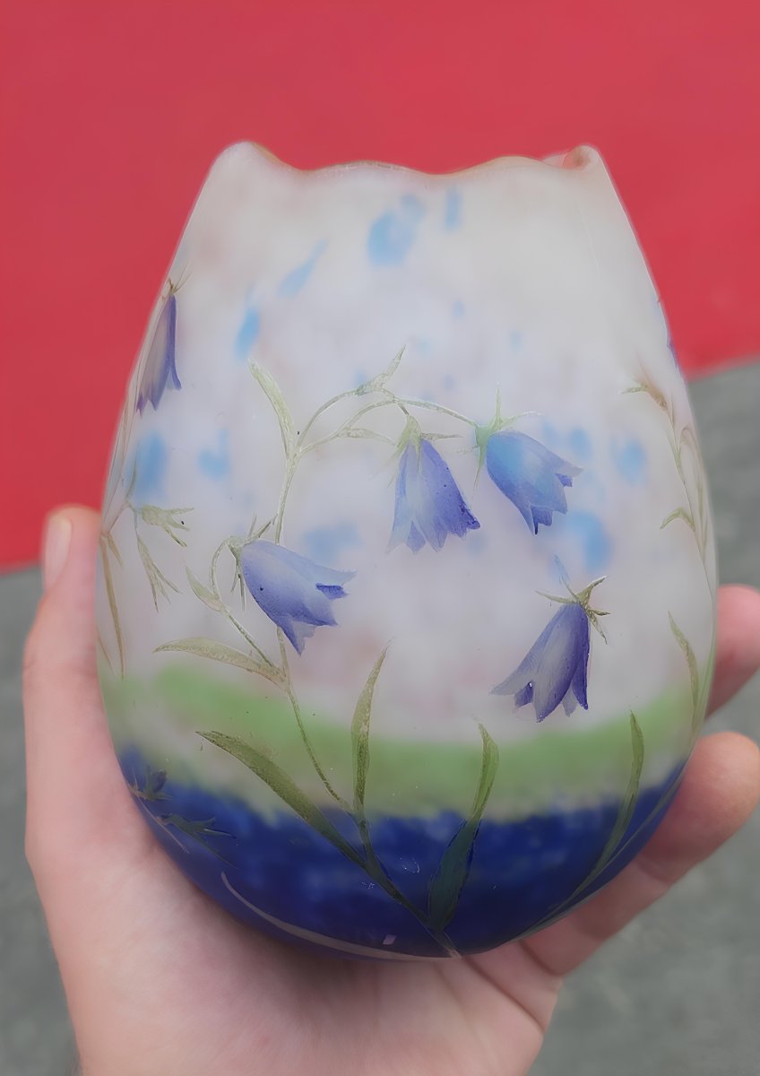 Daum Nancy, Vase Ovoïde aux Campanules Sauvages, Époque Art Nouveau, circa 1900-photo-2