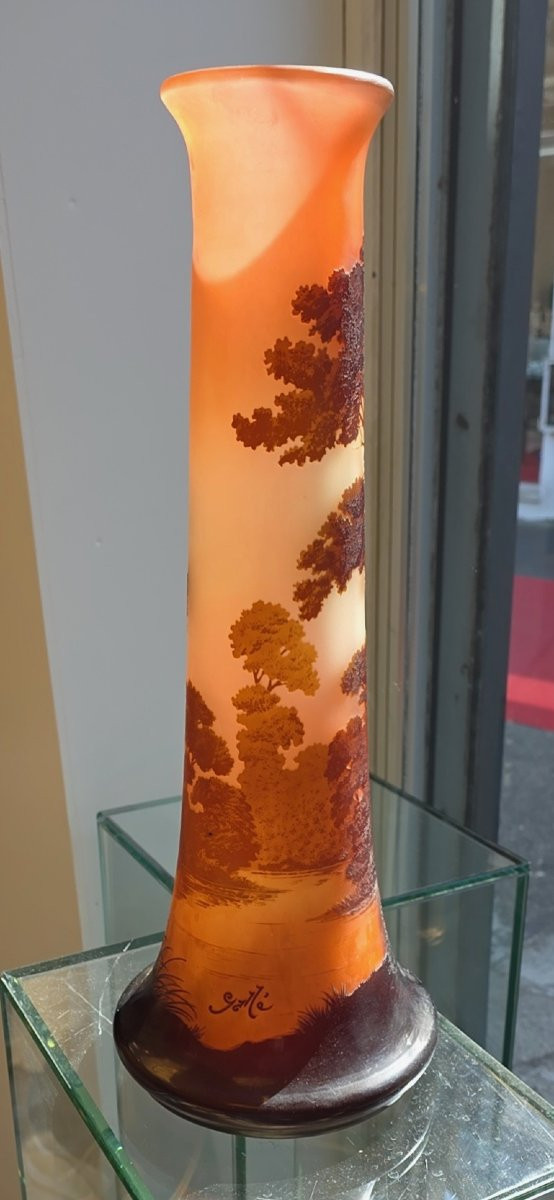  Établissements Gallé, Vase en verre multicouches, "Paysage Lacustre au Crépuscule", circa 1915-photo-2