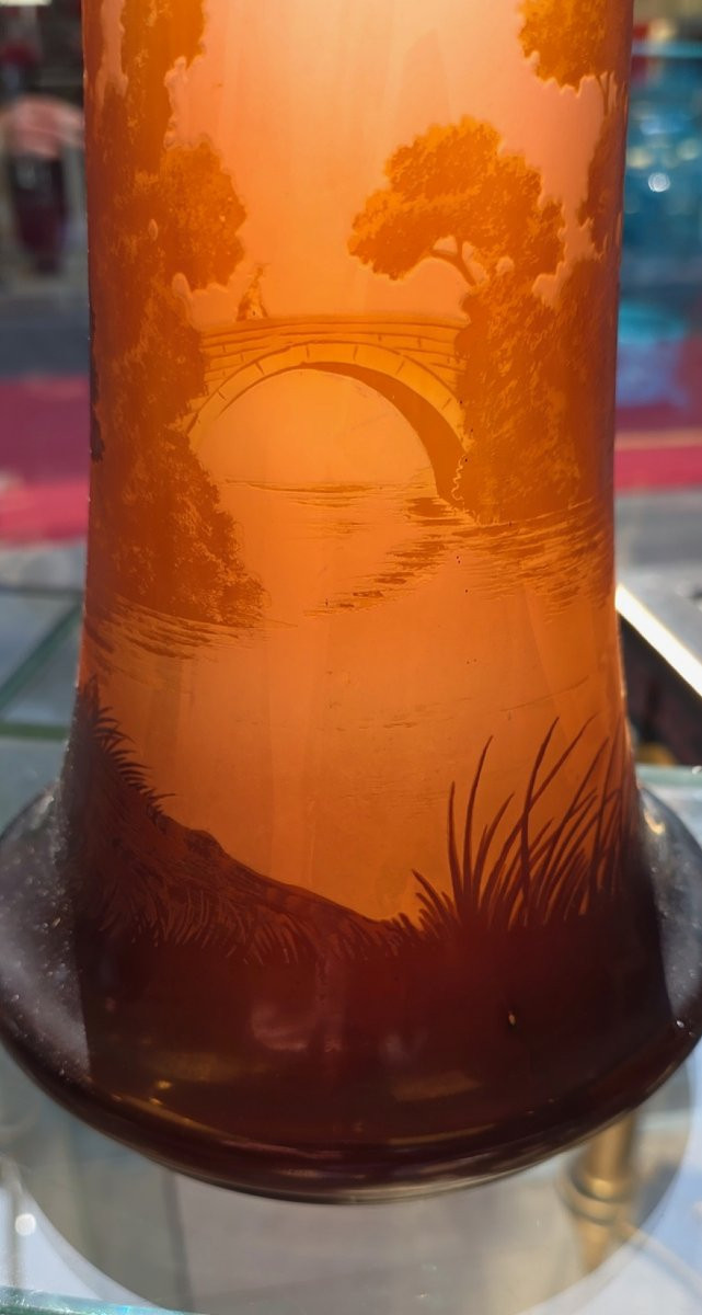  Établissements Gallé, Vase en verre multicouches, "Paysage Lacustre au Crépuscule", circa 1915-photo-8
