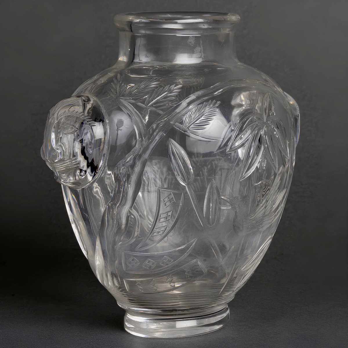 Japonisme Engraved Crystal Vase By Baccarat, Circa 1878-1890-photo-1