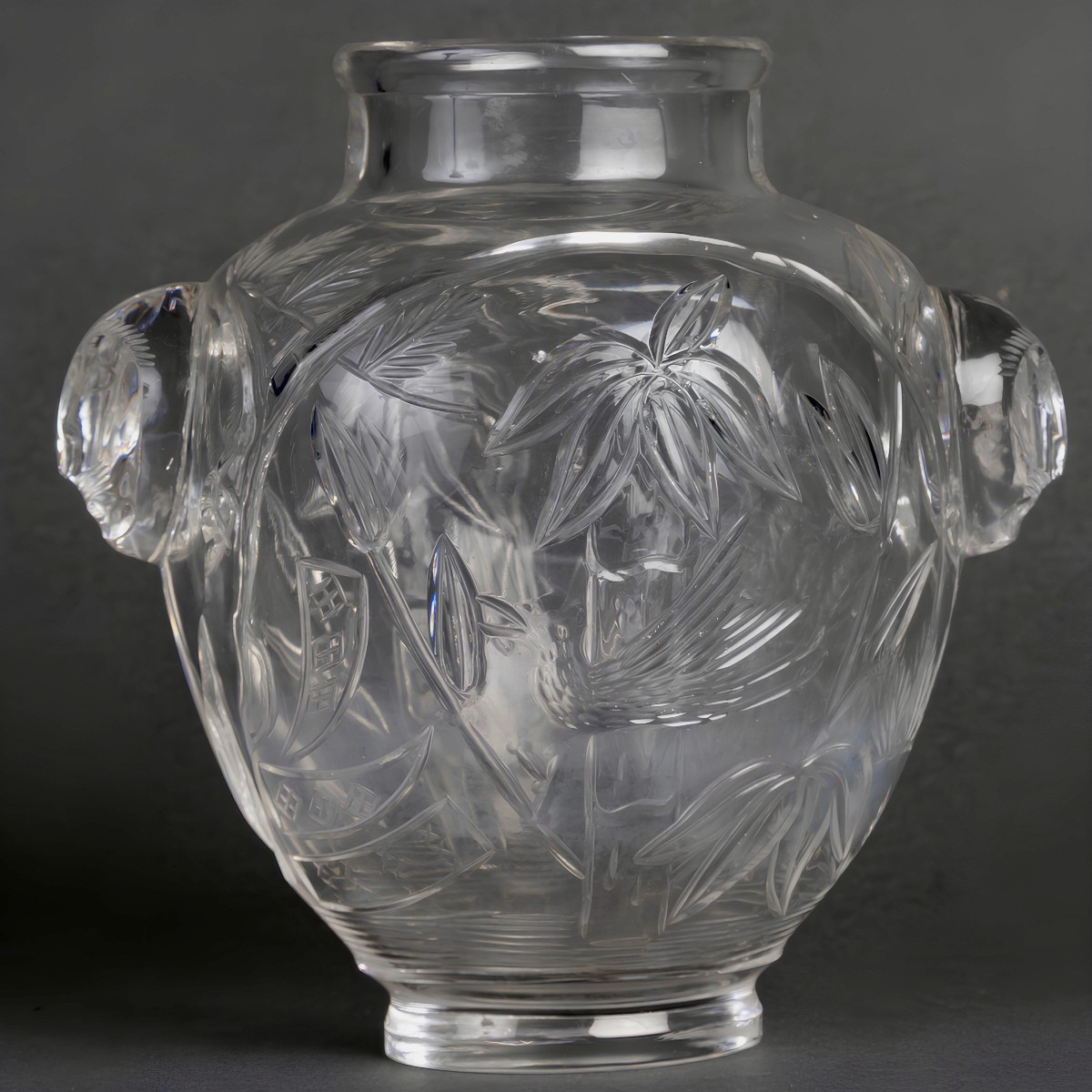 Japonisme Engraved Crystal Vase By Baccarat, Circa 1878-1890