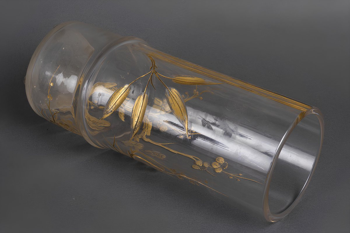 Japonisme Bamboo-shape Baccarat Crystal Vase Signed "escalier De Cristal Paris", Circa 1890-photo-1