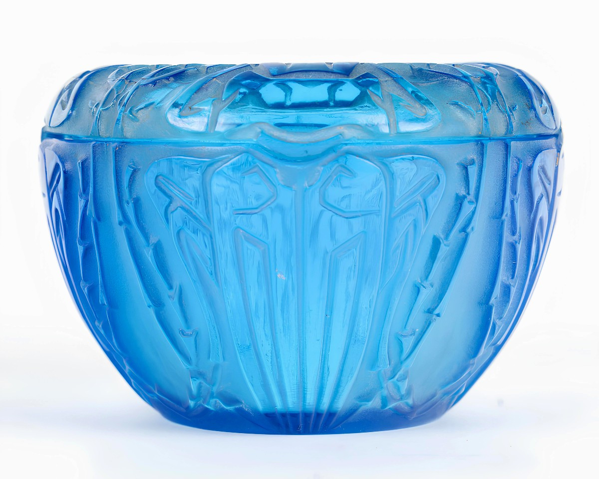 1911 René Lalique - Boîte Quatre Scarabées en verre Bleu Électrique-photo-2