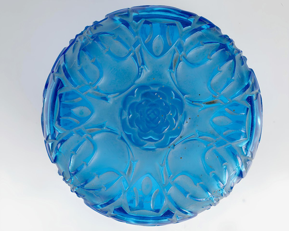 1911 René Lalique - Boîte Quatre Scarabées en verre Bleu Électrique-photo-5