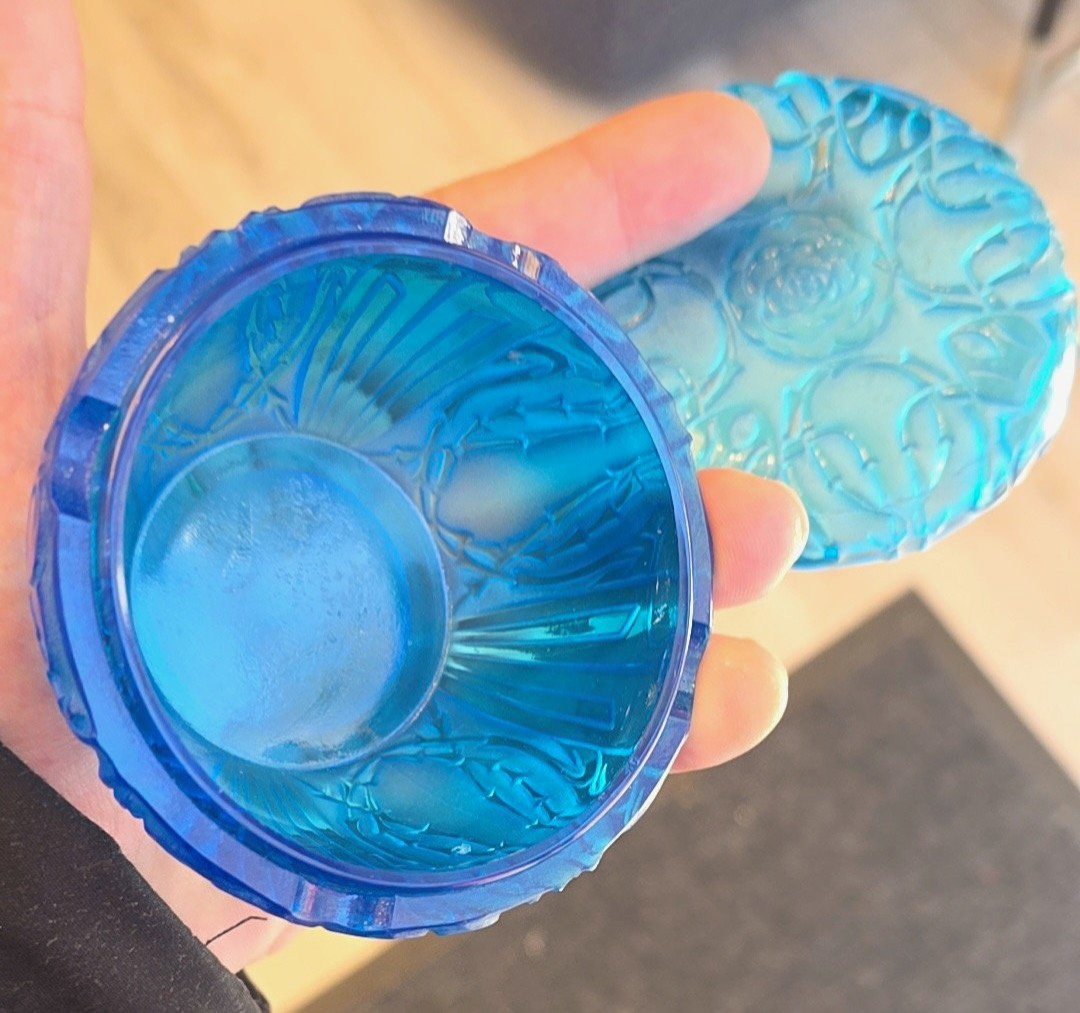 1911 René Lalique - Boîte Quatre Scarabées en verre Bleu Électrique-photo-6