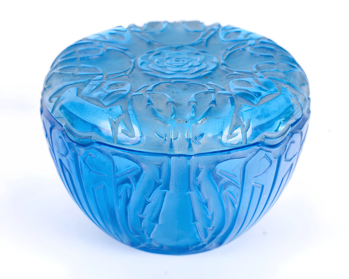 1911 René Lalique - Boîte Quatre Scarabées en verre Bleu Électrique