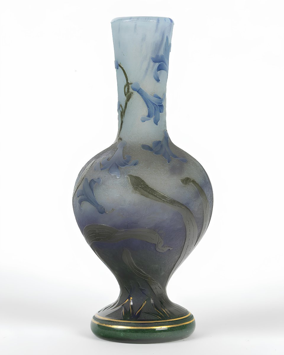 " Jacinthes". Vase Art nouveau Daum Nancy Croix de Lorraine , circa 1900-photo-3