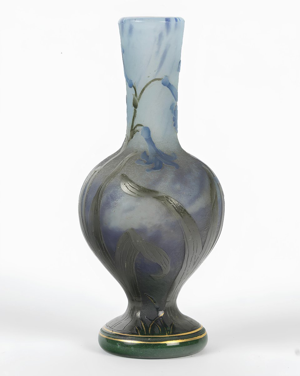" Jacinthes". Vase Art nouveau Daum Nancy Croix de Lorraine , circa 1900-photo-4