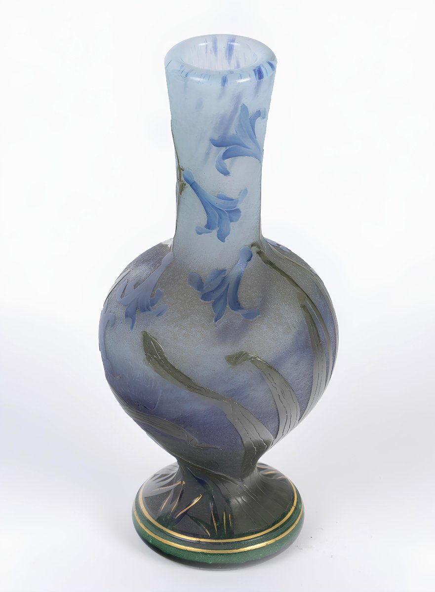 " Jacinthes". Vase Art nouveau Daum Nancy Croix de Lorraine , circa 900-photo-2