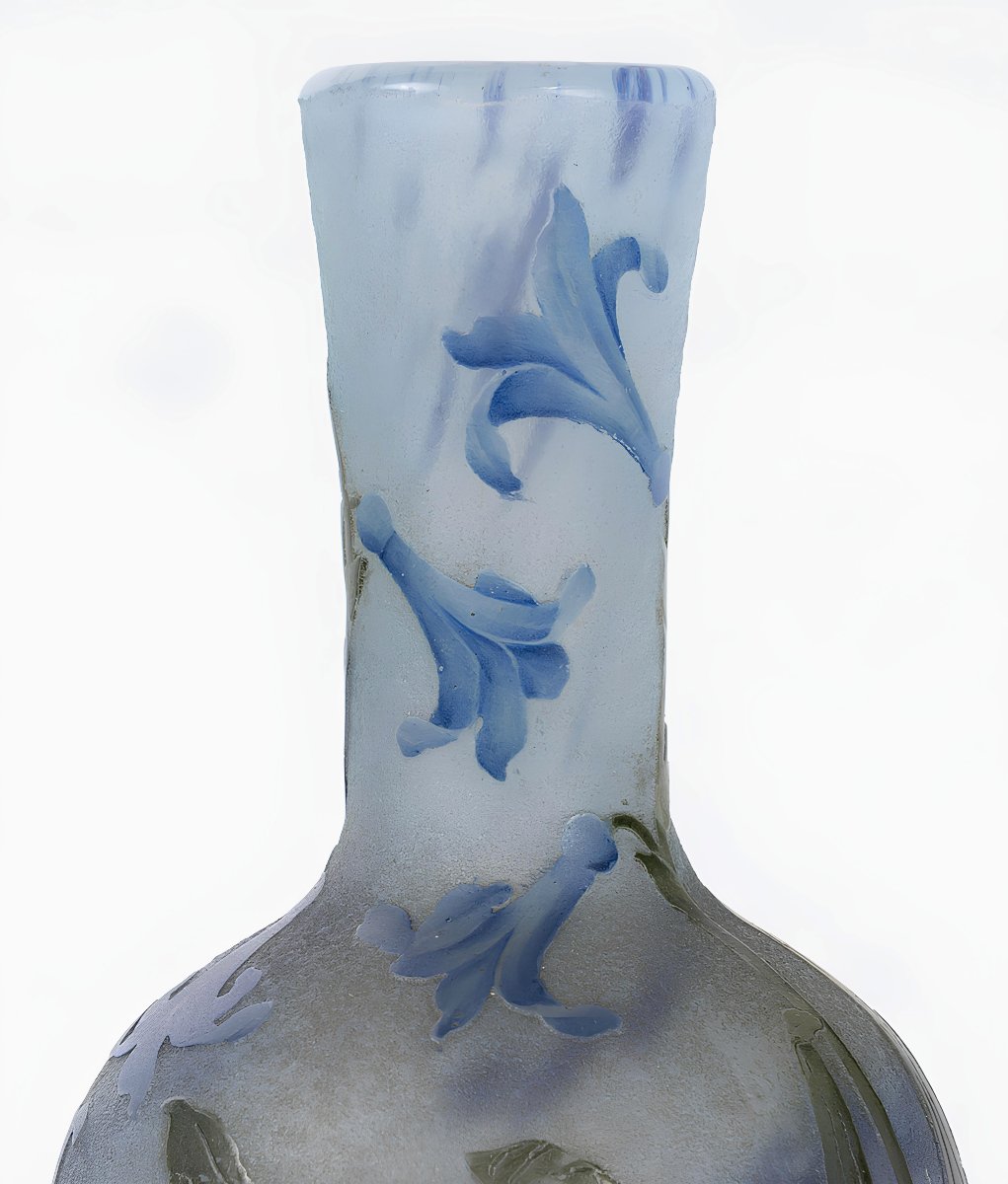 " Jacinthes". Vase Art nouveau Daum Nancy Croix de Lorraine , circa 900-photo-3