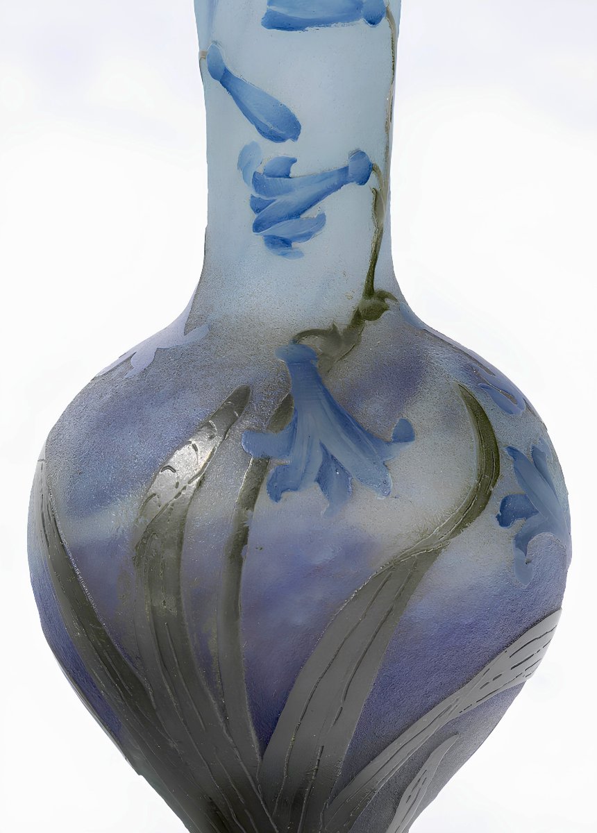" Jacinthes". Vase Art nouveau Daum Nancy Croix de Lorraine , circa 900-photo-4