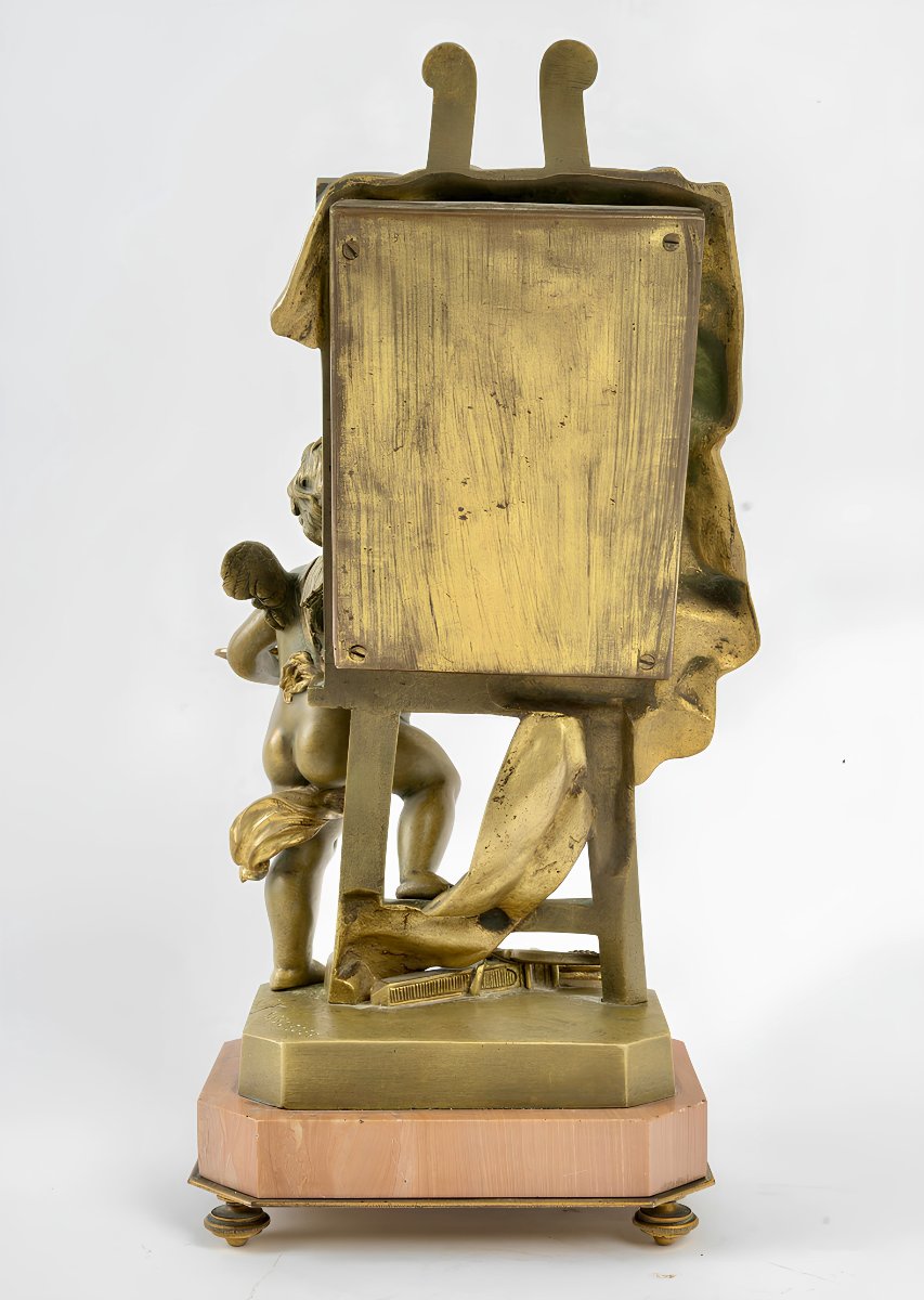 Sculpture Allégorique en Bronze du XIXe Siècle,  L'Amour Peintre au Miroir , circa 1890-photo-1