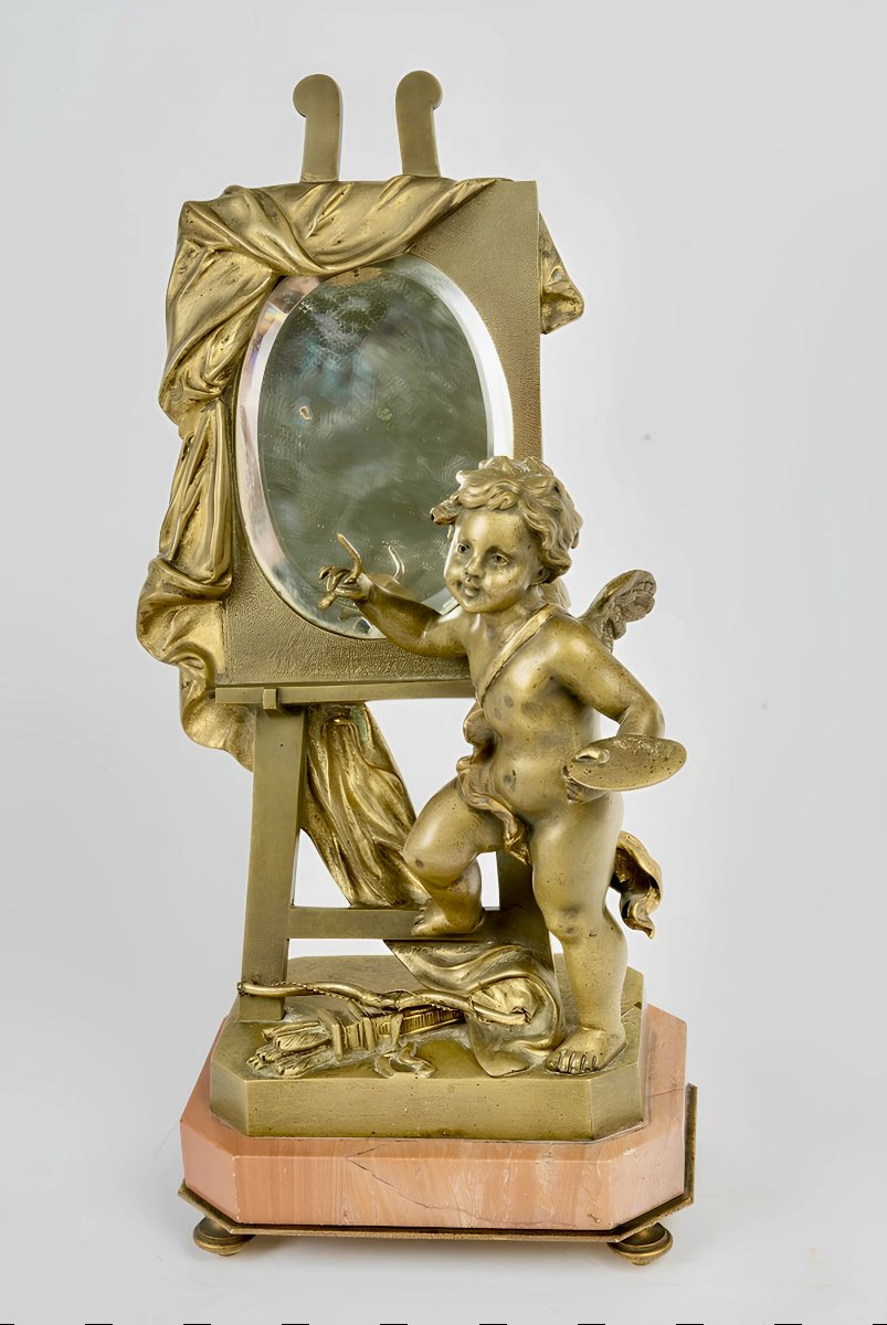 Sculpture Allégorique en Bronze du XIXe Siècle,  L'Amour Peintre au Miroir , circa 1890