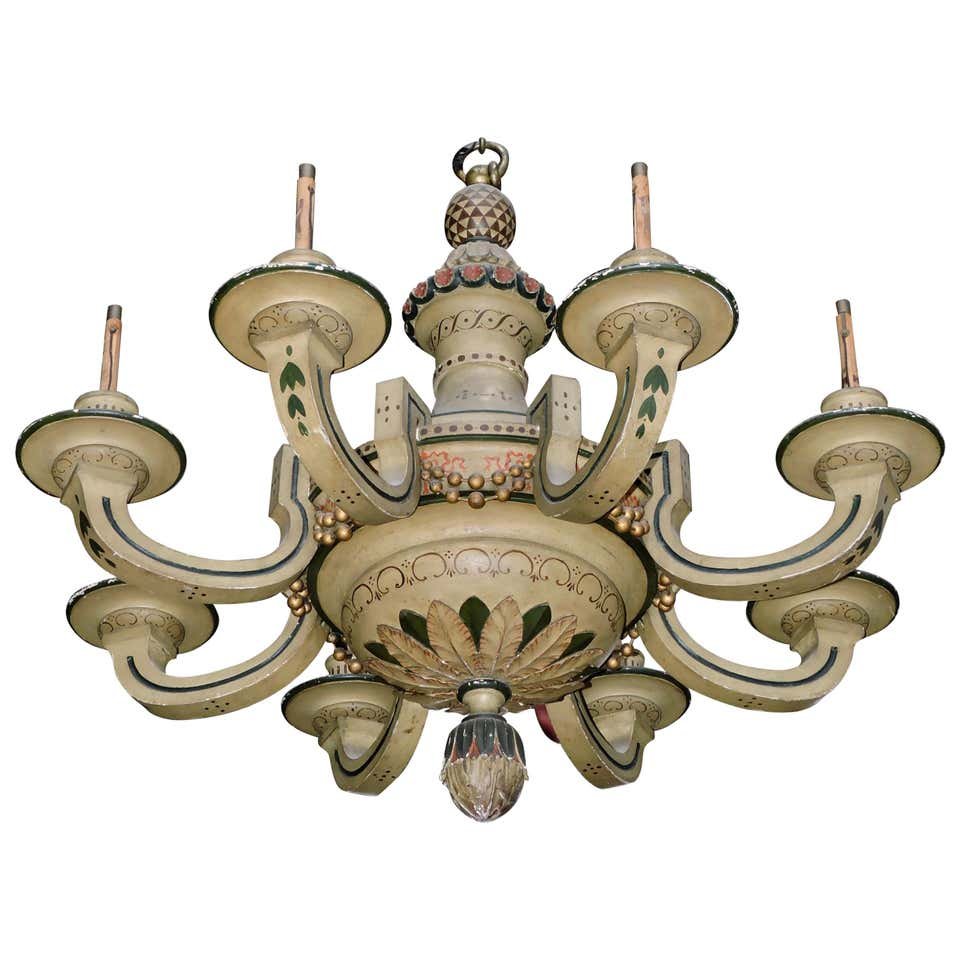 19th Century French Lacquered Wood Chandelier