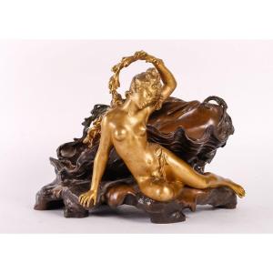 Important Vide-poche Art Nouveau Naiade Par Auguste Moreau (1831-1917)