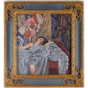 Raphaël Delorme (1885-1962)  « Jeune Femme Dans Son Intérieur » Oil On Panel Circa 1928