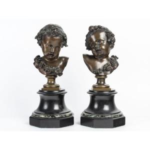 « Les Enfants de Bacchus » Paire de Putti en bronze Fin du XIXème Siècle