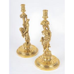 Pair Of French 19th Century Regence Style Candlesticks