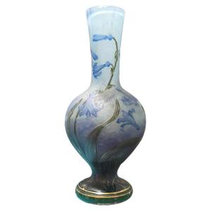Daum Nancy, Art Nouveau Cameo Glass Vase, "jacinthes", Cross Of Lorraine, Circa 1900
