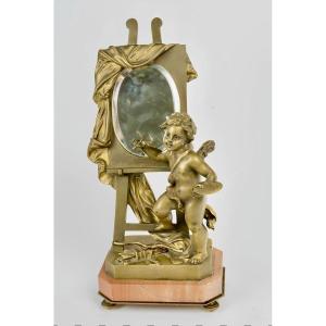 Sculpture Allégorique en Bronze du XIXe Siècle, L'Amour Peintre au Miroir , circa 1890