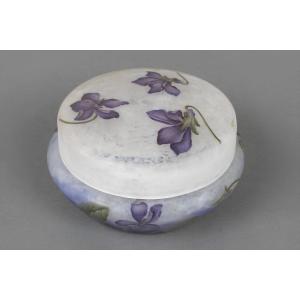 Daum Nancy French Art Nouveau Cameo And Enameled Glass Violet Bonbonnière, Circa 1900