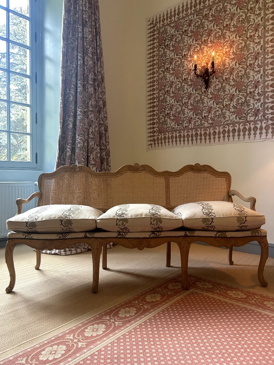 Mobilier de salon comprenant 6 fauteuils et une banquette d'époque Louis XV-photo-3