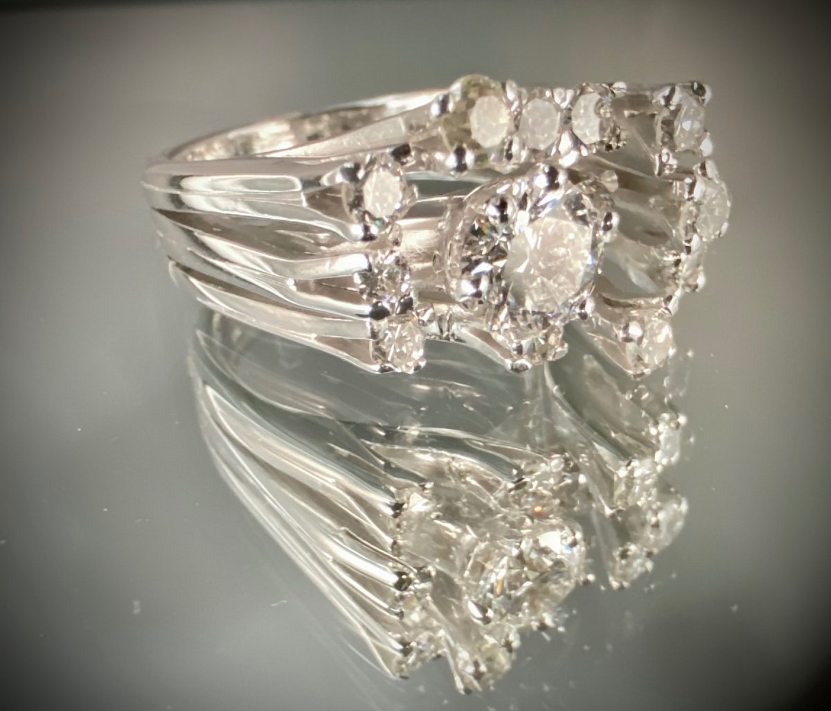 Ring In 8 Carat White Gold Set With A Brilliant Of 0.70 Carat (vs-g/h) + 0.70 Carat-photo-1