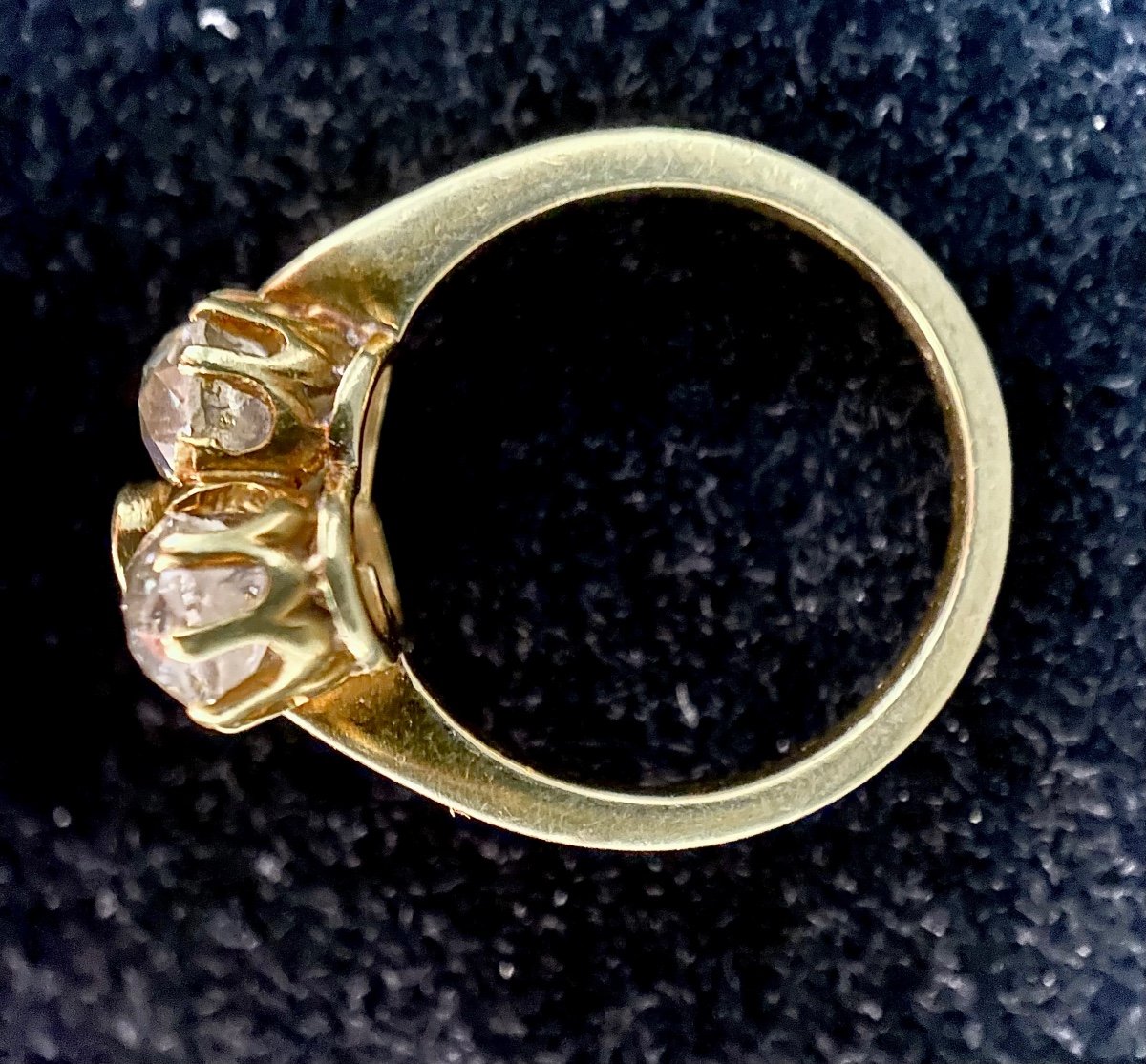 Napoleon III Ring In 18 Carat Yellow Gold Set With 3 Old Diamonds Of 0.60 Carat Each-photo-4