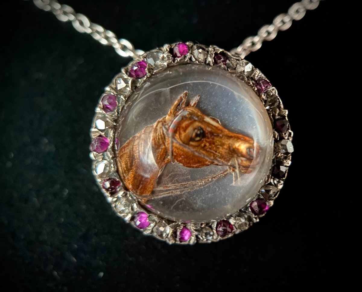 XIXth Century Pendant In English Crystal Representing A Horse's Head-photo-2