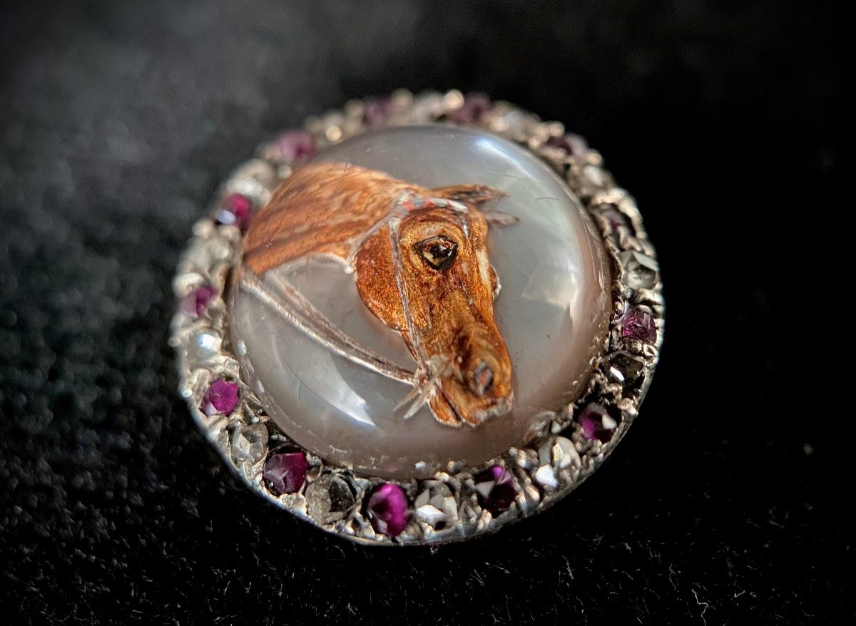 XIXth Century Pendant In English Crystal Representing A Horse's Head-photo-3