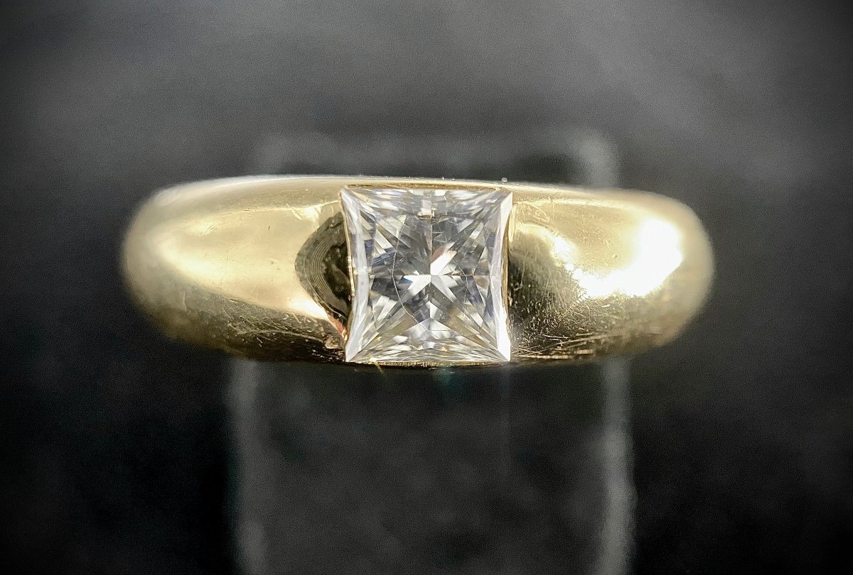 18k Yellow Gold Solitaire Ring With 0.88 Carat Princess Cut Diamond Si-g/h-photo-2