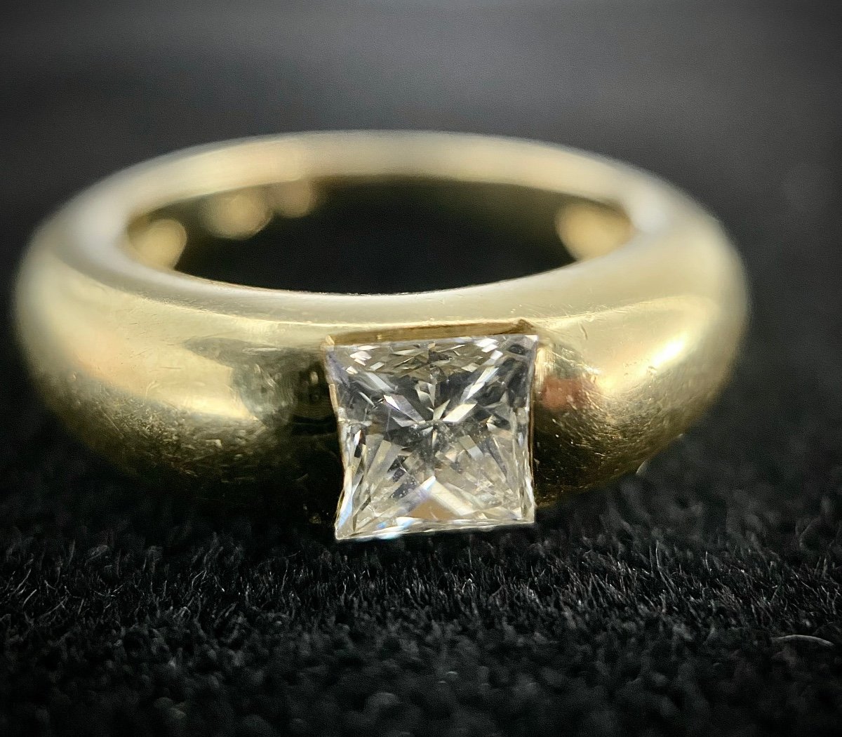 18k Yellow Gold Solitaire Ring With 0.88 Carat Princess Cut Diamond Si-g/h-photo-4