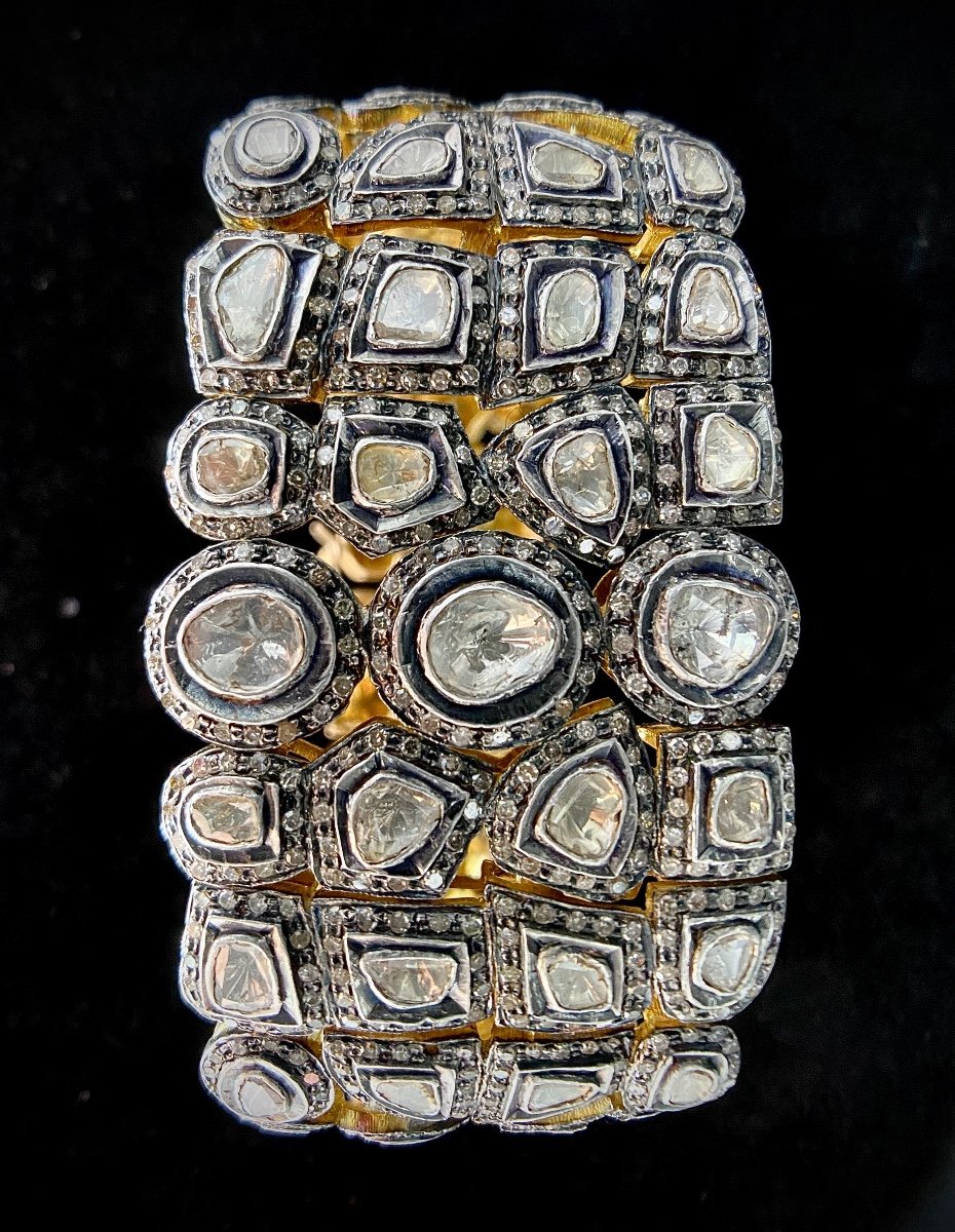 Bracelet XVIII-xix ème En Or Et Argent Serti De 35 Carats De Diamants Taille Roses Et 8/8-photo-3