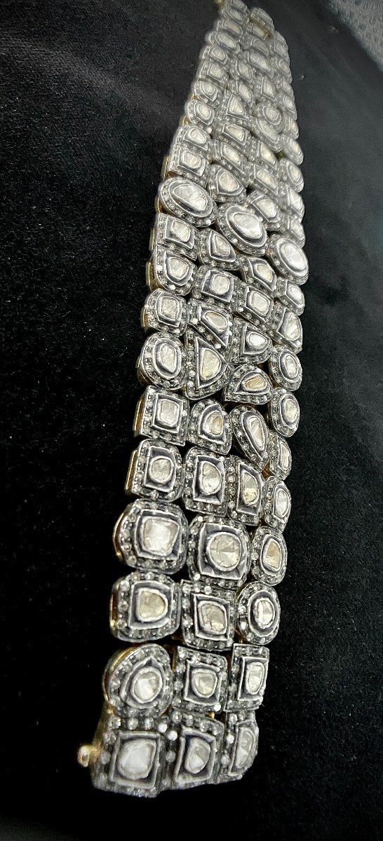 Bracelet XVIII-xix ème En Or Et Argent Serti De 35 Carats De Diamants Taille Roses Et 8/8-photo-1