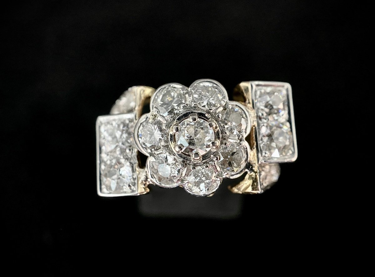 Bague Ancienne En Or Et Platine Sertie De 2,35 Carats De Diamants Mélange Taille-photo-2