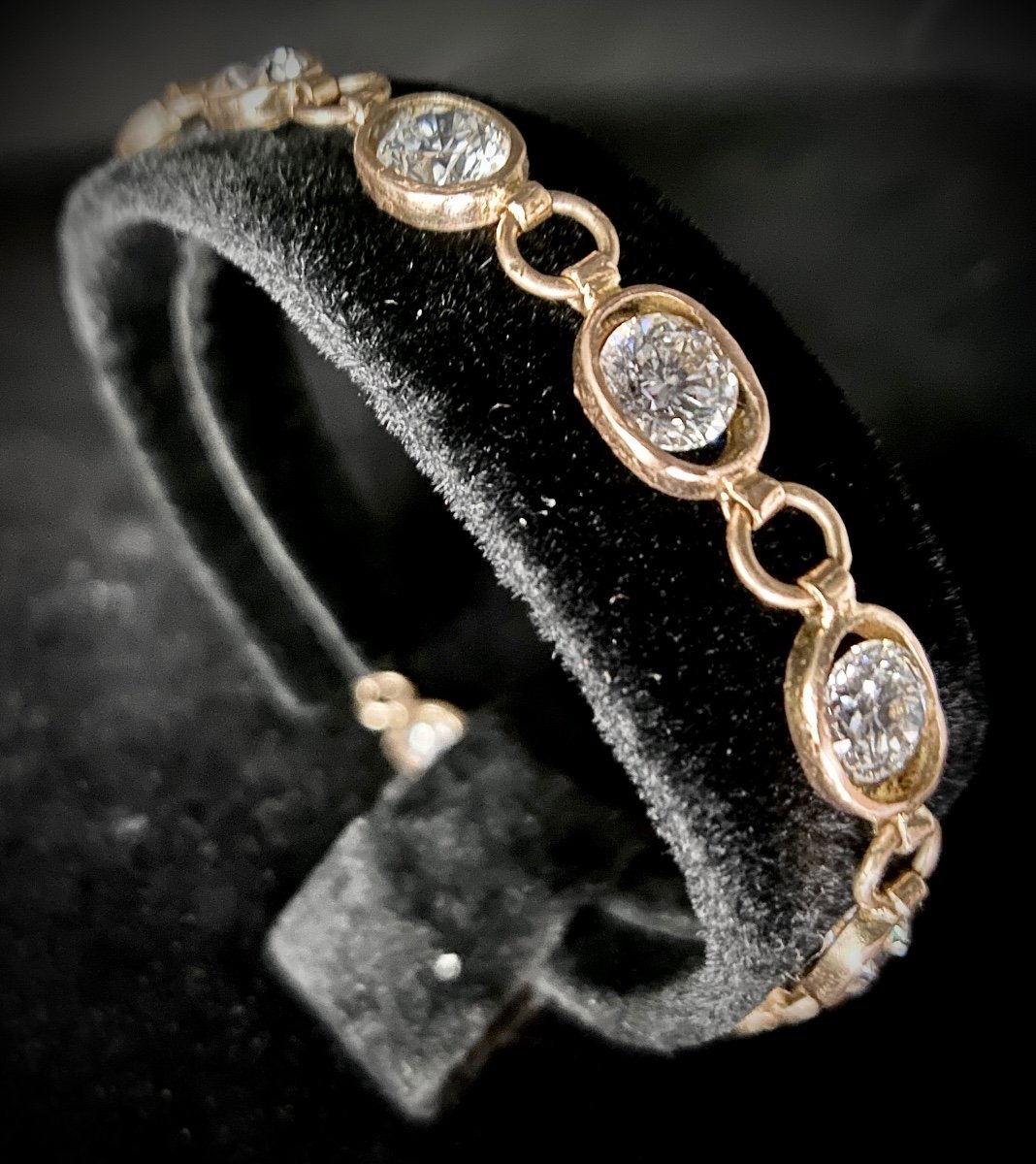 Bracelet Mailles Anciennes Serties De 13 Diamants Taille Brillant De 0,60 Carat Chacun (e/f-vs)-photo-1