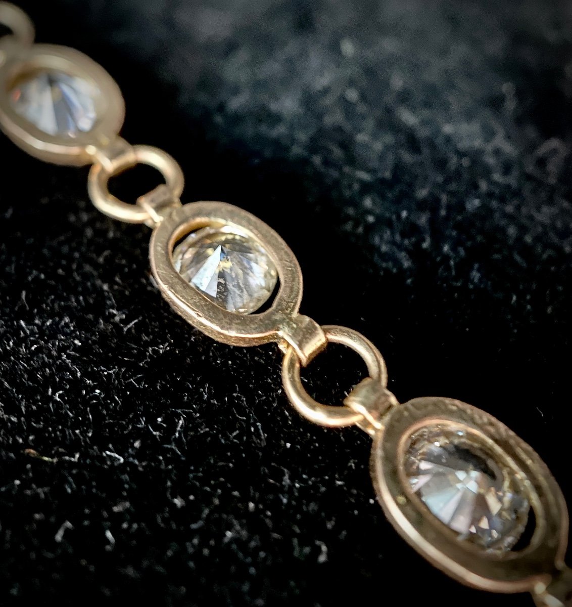 Bracelet Mailles Anciennes Serties De 13 Diamants Taille Brillant De 0,60 Carat Chacun (e/f-vs)-photo-3