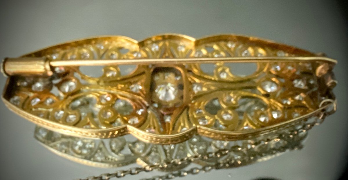 Art Nouveau Gold And Platinum Brooch With Central Brilliant Of 0.50 Ct (vs-e/f) + 3 Carats Of Brilliants-photo-5