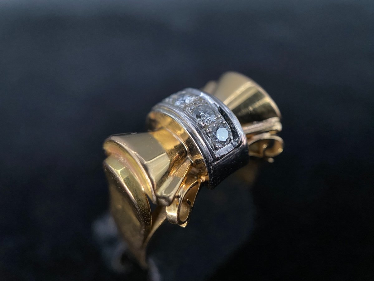1940s Vintage Ring In 18k Two-tone Gold Set With 4 Diamonds Totaling 0.20 Carat-photo-4