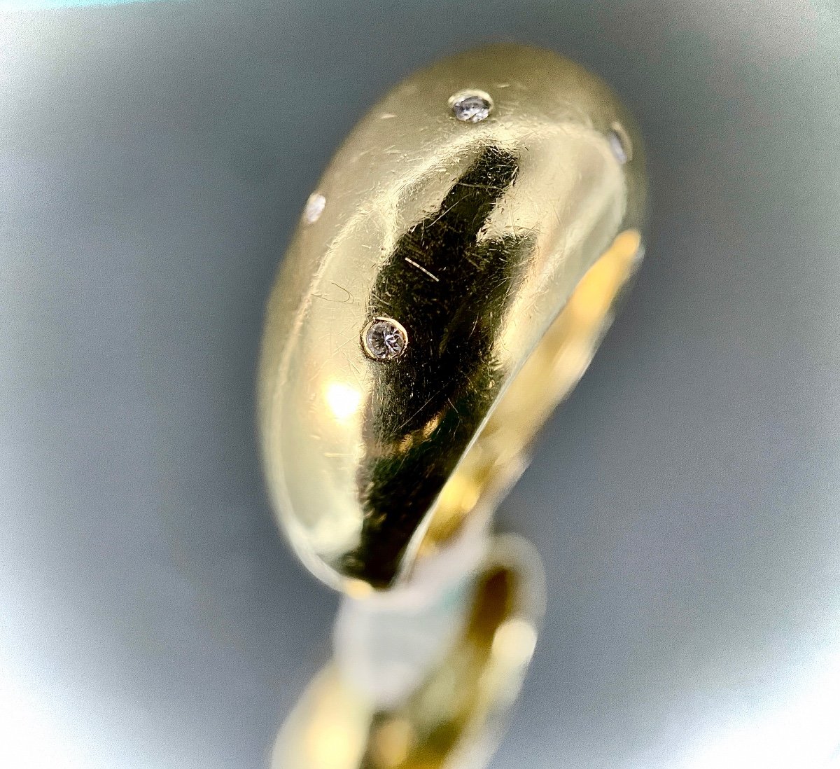 Bague Dôme En Or Jaune 18k Sertie De 6 Brillants. 7,9 Grammes-photo-1