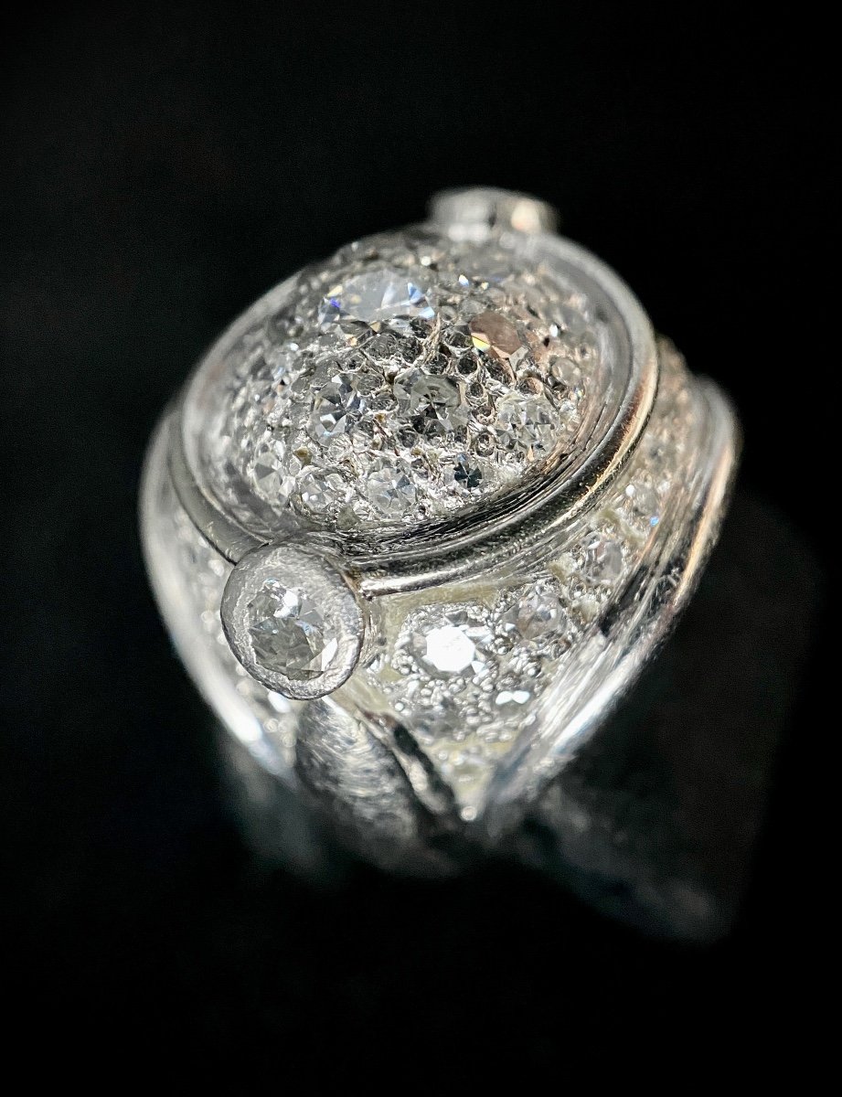 18k White Gold Dome Ring Set With 57 Diamonds Total: 2.60 Carats-photo-1