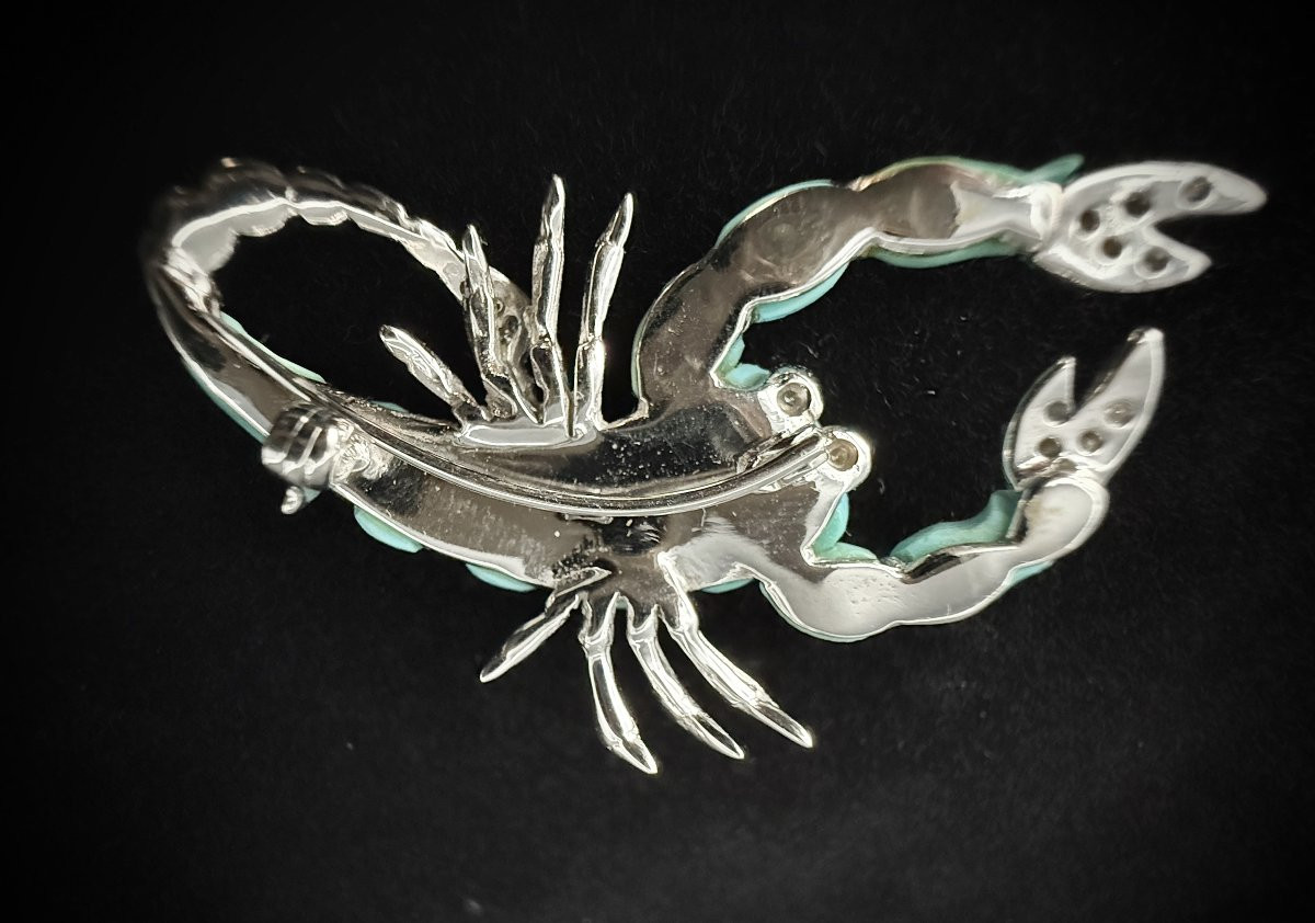 Broche scorpion en or blanc 18 carats sertie de 11 turquoises et 32 brillants-photo-3
