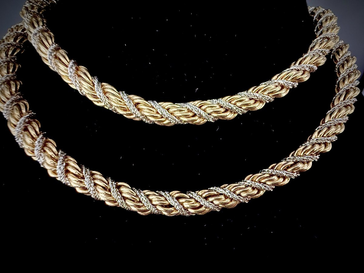 18-carat Yellow And White Gold Twisted Sautoir Necklace, 84 Cm Long-photo-1